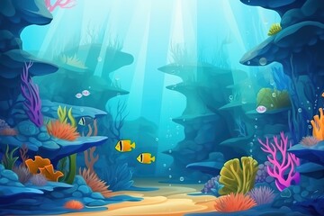 Underwater Scene With Reef And Tropical Fish. Ai generative.