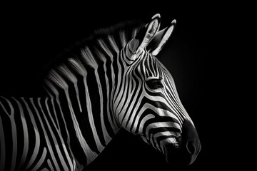 Fototapeta na wymiar Zebra on black background. Ai generative.