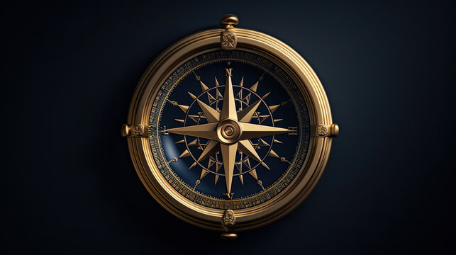 flat lay of compass on light blue background.