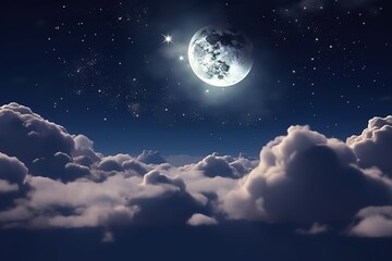 Naklejka na ściany i meble Romantic Moon In Starry Night Over Clouds. Ai generative.
