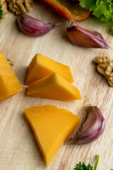 Sliced hard cheese made from milk