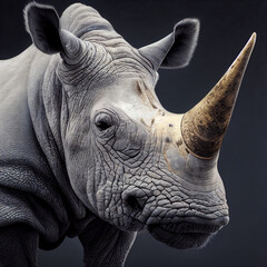 Obraz premium African white rhinoceros (Ceratotherium simum), a.k.a. southern white rhinoceros, wide-mouthed rhinoceros, hump-lipped rhinoceros, broad-lipped rhinoceros and black rhinoceros, on a black background.