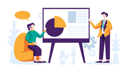 Group of Business people in flat vector illustration design related to meeting, discussion, analyze, report, and marketing strategy concept on white background.