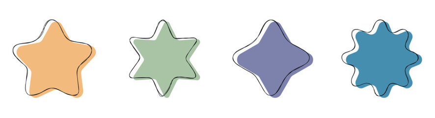 Hand drawn colored star banner vector set