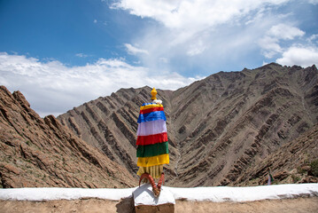 The beautiful views of Colorful Tibetan prayer flags on Hemis Monastery
