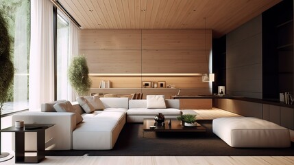 living room interior, Minimalist design and architecture (Ai generated)