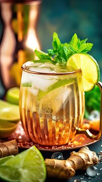 Moscow mule with ginger beer and lime juice (Ai generated)