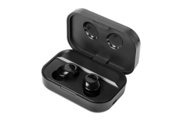 Wireless earbuds isolated on white background.