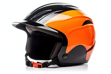 Orange and black ski helmet isolated on white background