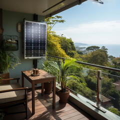Solar system, solar power plant Solar panels on a balcony Balcony power plant, ai generated