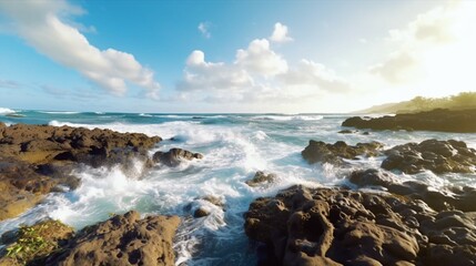 Fototapeta na wymiar Super Wide Panorama of Hawaiian Coastline.Generative AI