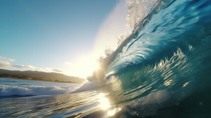 Surfing wave.Blue ocean crest.Generative AI