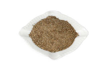 Black ground pepper isolated on white background.