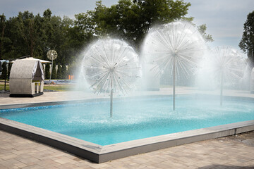 Basseysh with fountains in a country recreation area
