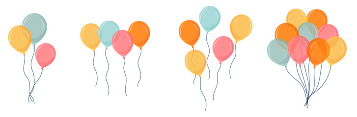 Ballons - Eléments vectoriels colorés éditables pour la fête et les célébrations diverses
 Différentes compositions festives pour une fête d'enfant, un anniversaire ou un événement particulier - obrazy, fototapety, plakaty