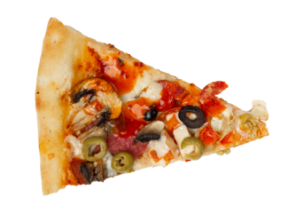 Slice of pizza isolated on white background.