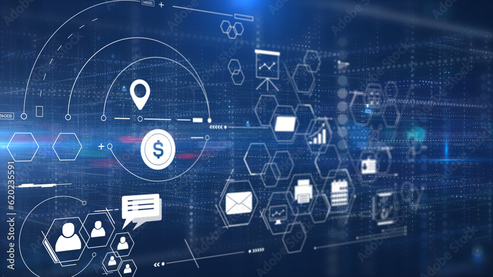 Poster technology data business analysis and strategy, professional financial, digital link tech with futur