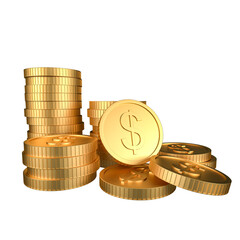 Pile of golden money coins