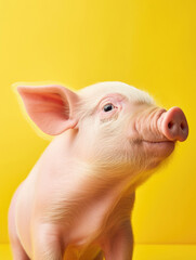 Cute pig on a yellow background