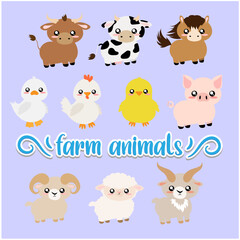 set de ilustraciones vectoriales de tiernos animales de granja