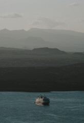 View of a boat cruising at the Galápagos Islands, Ecuador