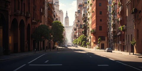Obraz premium City streets with skyscrapers, people and cars.