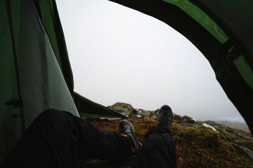 Camping at a misty Glen Coe in Scotland