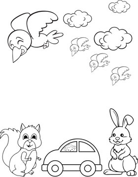 Rabbit and bird coloring pages vector animal cartoon images 