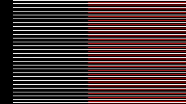 A seamless loop of red and white intercrossing lines transitions in 4K alpha channel. 2d abstract line geometry transition animation in UHD resolution.