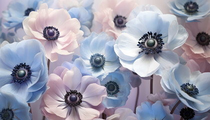 Pink and blue wildflowers. Summer background in light tones