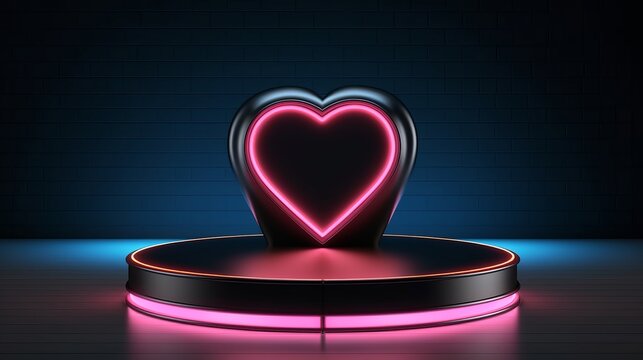 Illustration of a heart shaped neon sign sitting on top of a pedestal