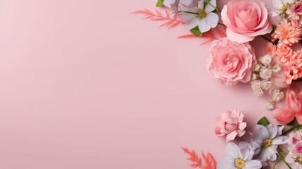 Illustration of a vibrant arrangement of pink flowers on a contrasting pink background