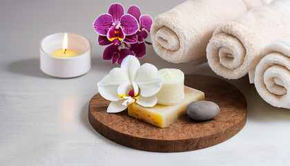 Fototapeta na wymiar spa setting with towel and orchid