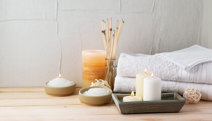 spa still life with candles and towel