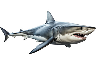 Fototapeta premium shark dangerous, wild, jaws, on transparent background (PNG). Generative AI.