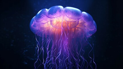 Fototapeta premium Three dimensional render of glowing jellyfish.Generative AI