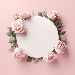 Obraz na płótnie Canvas 3D flower wedding invitation circle card - Realistic floral frame on white background. Perfect for weddings. Elegant and beautiful concept. Generative AI.