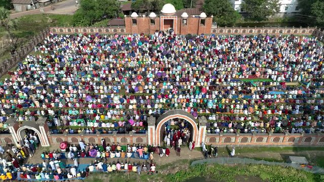 Muslims are performing Eid prayer in Bangladesh. Eid congregation, 4k