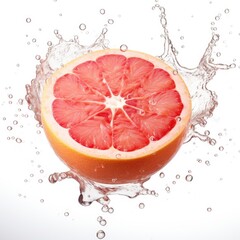 Fresh grapefruit in water splash on white backround. Juicy fruit. Generative AI
