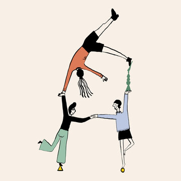 Vector design of circus artists doing acrobatic trick