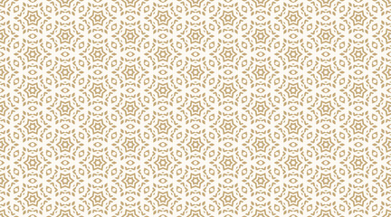 Vector ornamental seamless pattern. Golden abstract floral geometric texture with stars, diamonds, grid, lattice. Stylish gold and white ornament background, repeat tiles. Oriental style geo design - 620241127