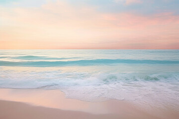 Fototapeta na wymiar Beautiful seascape with soft wave on the beach at sunset time, neutral pastel tones. Generative AI