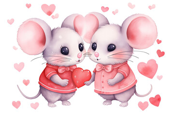 I love you. Cute Valentines Day greeting card with cartoon mice. Generative AI.