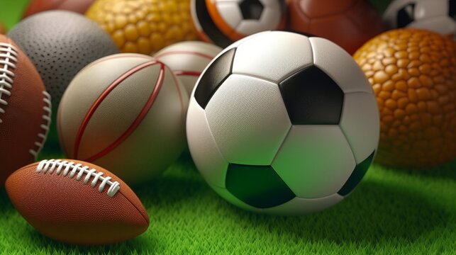 Illustration of a variety of sports balls in different colors and textures