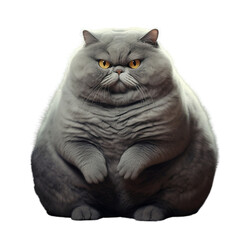 Fat gray cat standing on two legs on a transparent background