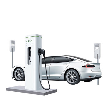 electric vehicle charging station and the white train on a transparent background