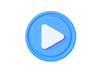 Play button 3d render icon - video or music circle with arrow, round sound sign for tv and camera