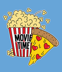 illustration popcorn and pizza movie 