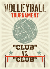 Obraz premium Volleyball Tournament typographical vintage grunge style poster design. Retro vector illustration.