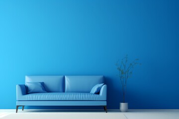 blue sofa in room